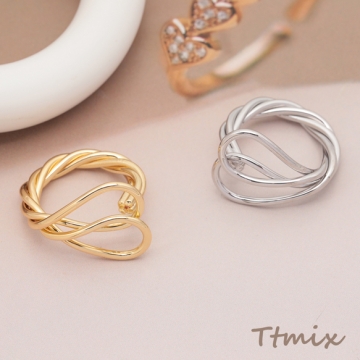 デザインリング 多層ツイスト 指輪 メタル オープンリング 14号内径約17.4mm(幅約17mm)（1ヶ）