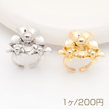 デザインリング 立体フラワー 指輪 メタル オープンリング 15号内径約17.7mm(幅約27mm)（1ヶ）
