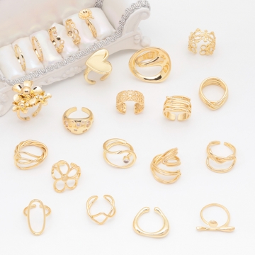 デザインリング 幾何学 指輪 メタル オープンリング 13号内径約17mm(幅約20mm)（1ヶ）