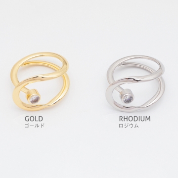 デザインリング U字 ジルコニア付き 指輪 メタル オープンリング 13号内径約17mm(幅約17mm)（1ヶ）