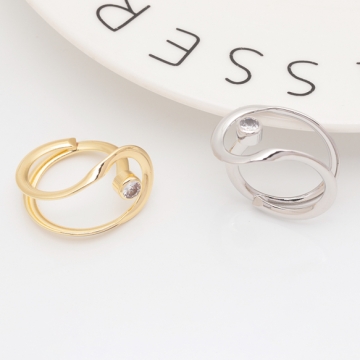 デザインリング U字 ジルコニア付き 指輪 メタル オープンリング 13号内径約17mm(幅約17mm)（1ヶ）