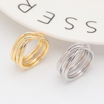 デザインリング 四連クロス 指輪 メタル オープンリング 13号内径約17mm(幅約9mm)（1ヶ）