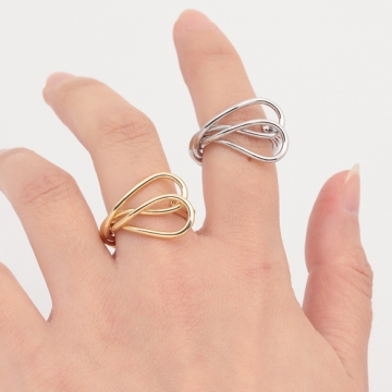 デザインリング 多層ツイスト 指輪 メタル オープンリング 14号内径約17.4mm(幅約17mm)（1ヶ）