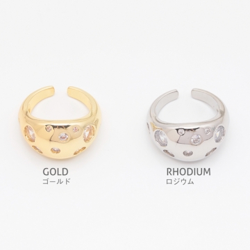 デザインリング 太め ジルコニア付き 指輪 メタル オープンリング 13号内径約17mm(幅約14mm)（1ヶ）