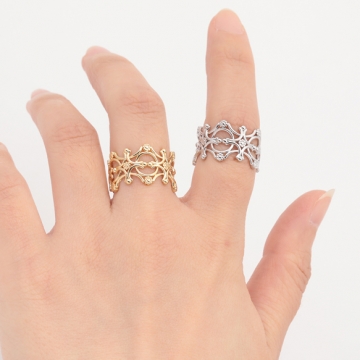 デザインリング 透かし模様 クロス フラワー 指輪 メタル オープンリング 15号内径約17.7mm(幅約13mm)（1ヶ）