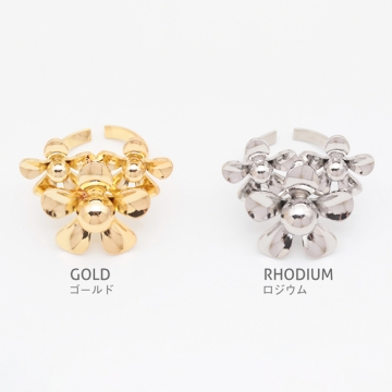 デザインリング 立体フラワー 指輪 メタル オープンリング 15号内径約17.7mm(幅約27mm)（1ヶ）