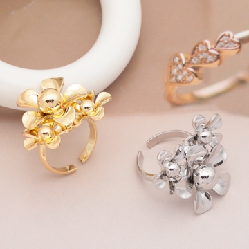 デザインリング 立体フラワー 指輪 メタル オープンリング 15号内径約17.7mm(幅約27mm)（1ヶ）