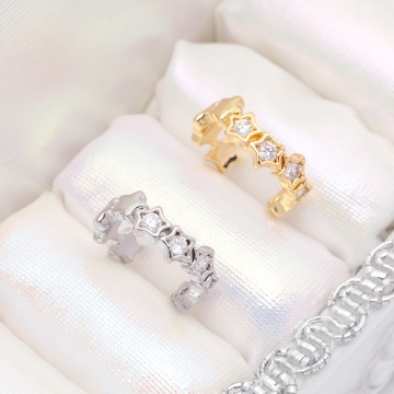 イヤーカフ スター 星形 ジルコニア付き ピアスホール不要 片耳 両耳 耳飾り メタルイヤーカフ 約4×14mm（1ヶ）