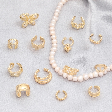 イヤーカフ 花模様 ジルコニア付き ピアスホール不要 片耳 両耳 耳飾り メタルイヤーカフ 約6×15mm（1ヶ）