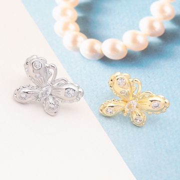 イヤーカフ 蝶々 ジルコニア付き ちょうちょ ピアスホール不要 片耳 両耳 耳飾り メタルイヤーカフ 約17×22mm（1ヶ）