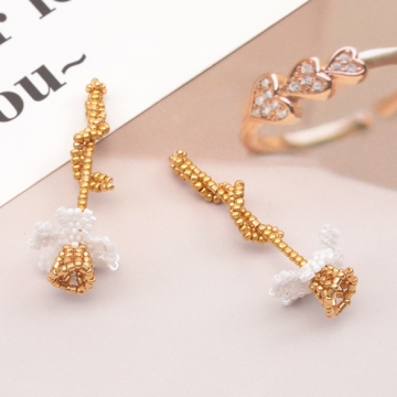 ビーズ編みパーツ お花 一輪 編みフラワー 手作り ビーズ編みチャーム 約20×50mm（1ヶ）