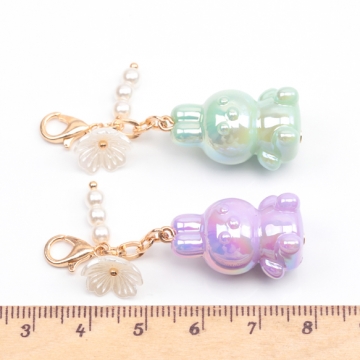 カニカン付きチャーム 可愛い立体うさぎ 兔ビーズ スマホチャーム マスクチャーム ストラップ キーホルダー（1ヶ）