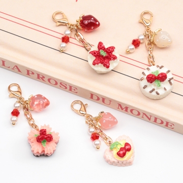 カニカン付きチャーム スイーツチャーム ケーキ ポーチのファスナー スマホ マスク バッグお好きなところに簡単に装着（1ヶ）