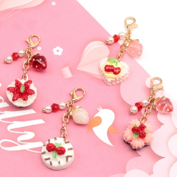 カニカン付きチャーム スイーツチャーム ケーキ ポーチのファスナー スマホ マスク バッグお好きなところに簡単に装着（1ヶ）