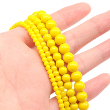 ガラスビーズ ラウンド 丸玉 丸形ビーズ イエロー 一連ビーズ 約6mm（1連(約70ヶ)）