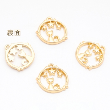 猫チャーム 後ろ姿のネコ 夜空 星空 アニマル フレームチャーム 動物チャーム メタルチャーム 約16×17mm（6ヶ）