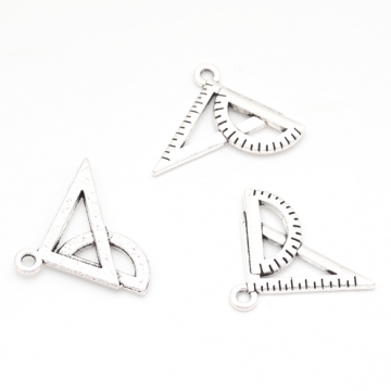 定規チャーム 三角定規 分度器 文房具 ミニチュア メタルチャーム 約20×22mm（4ヶ）