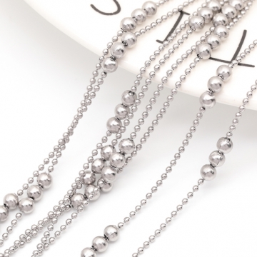 ステンレスチェーン 3連ビーズ 1.2mmボールチェーン デザインチェーン メタルチェーン 基礎金具 幅約3mm（1m）