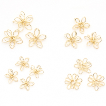 ワイヤーチャーム フラワー 二重 五弁花 お花の立体ワイヤーチャーム ワイヤーパーツ 約12mm（4ヶ）