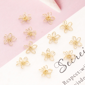 ワイヤーチャーム フラワー 二重 五弁花 お花の立体ワイヤーチャーム ワイヤーパーツ 約8mm（4ヶ）