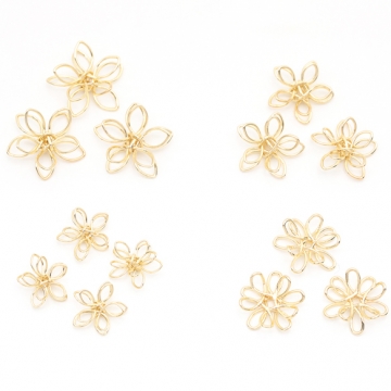 ワイヤーチャーム フラワー 二重 五弁花 お花の立体ワイヤーチャーム ワイヤーパーツ 約8mm（4ヶ）