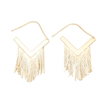 デザインピアス V字 チェーンタッセル メタルピアス 約28×36mm（2ヶ）