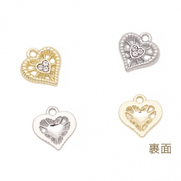 ハートチャーム ラインストーン付き 1カン付き 半面 メタルチャーム 約9×10mm（4ヶ）