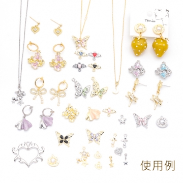 ハートチャーム ラインストーン付き 1カン付き 半面 メタルチャーム 約9×10mm（4ヶ）