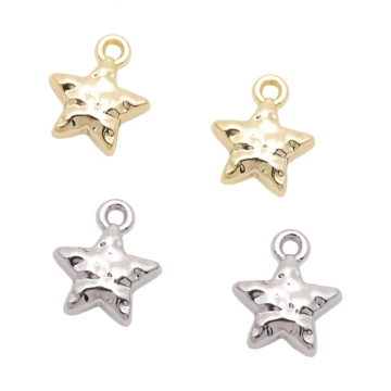 星チャーム 星 表面凹凸加工 半面 宇宙チャーム メタルチャーム 約9×11mm（4ヶ）