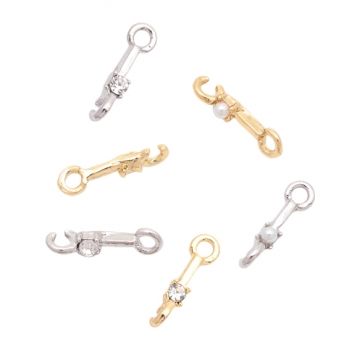 コネクターチャーム スティックパーツ パール/ストーン付き 2カン 接続金具 連結 メタルチャーム 約3×13mm（4ヶ）