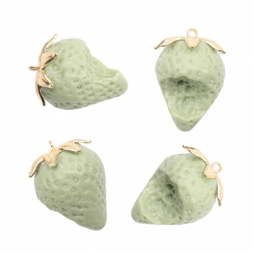 いちごチャーム かじり苺 抹茶グリーン かじった苺 食べかけ イチゴ カン付き 樹脂チャーム 約27×39mm（1ヶ）