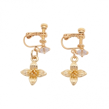 ネジバネ式イヤリング 4mm ストーン付き 縦カン/横カン イヤリングパーツ 基礎イヤリング金具 約11×14mm（2ヶ）