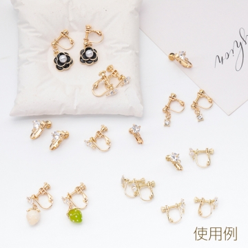 ネジバネ式イヤリング 4mm ストーン付き 縦カン/横カン イヤリングパーツ 基礎イヤリング金具 約11×14mm（2ヶ）