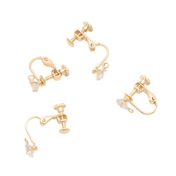 ネジバネ式イヤリング 5mm ストーン付き 縦カン/横カン イヤリングパーツ 基礎イヤリング金具 約12×16mm（2ヶ）