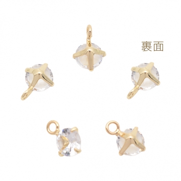ガラスチャーム キラキラ ダイヤモンド型 一粒 ストーン ゴールドメッキ  縦カン/横カン メタルチャーム 約5mm（4ヶ）