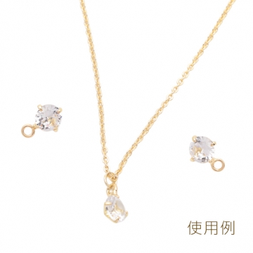 ガラスチャーム キラキラ ダイヤモンド型 一粒 ストーン ゴールドメッキ  縦カン/横カン メタルチャーム 約5mm（4ヶ）