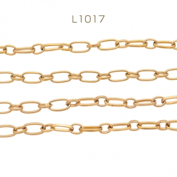 ステンレスチェーン 角あずき オーバル ゴールドメッキ ハンドメードチェーン メタルチェーン 幅約5mm（約10cm）
