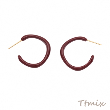 デザインピアス ブラウン C字 ファッションピアス メタルピアス 約24×31mm（1ペア）