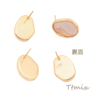 デザインピアス 不規則オーバル マーブル模様 スタッドピアス メタルピアス 約14×19mm（1ペア）