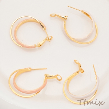 デザインピアス C字型 二重リング 二連 フープピアス メタルピアス 約27×32mm（1ペア）