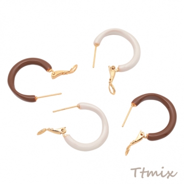 デザインピアス C字型 シンプル フープピアス メタルピアス 約22×27mm（1ペア）