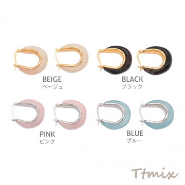 デザインピアス U字型 樹脂 フープピアス メタルピアス 約21×24mm（1ペア）