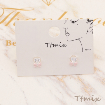 デザインピアス リボンモチーフ ストーン付き スタッドピアス メタルピアス 約4×5mm（1ペア）