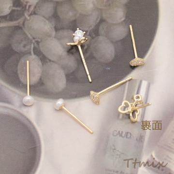 デザインピアス リボンモチーフ ABSパール ハート スタッドピアス メタルピアス 3種（1セット）