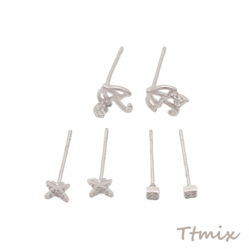 デザインピアス 傘モチーフ 星モチーフ スクエア ストーン付き スタッドピアス メタルピアス 3種（1セット）