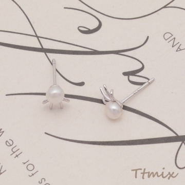 デザインピアス リボンモチーフ パール 一粒 スタッドピアス メタルピアス 約6×9mm（1ペア）