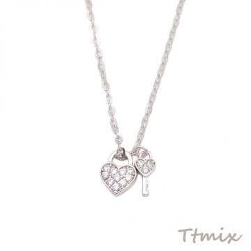 ネックレス ハートの鍵 ロック カギ付き あずきチェーン シルバーカラー 長さ約45cm（1本）