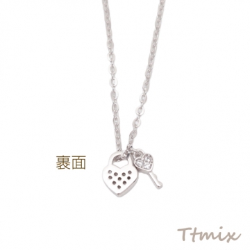 ネックレス ハートの鍵 ロック カギ付き あずきチェーン シルバーカラー 長さ約45cm（1本）