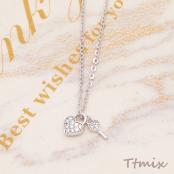 ネックレス ハートの鍵 ロック カギ付き あずきチェーン シルバーカラー 長さ約45cm（1本）