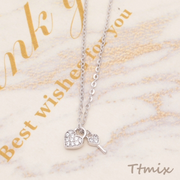 ネックレス ハートの鍵 ロック カギ付き あずきチェーン シルバーカラー 長さ約45cm（1本）